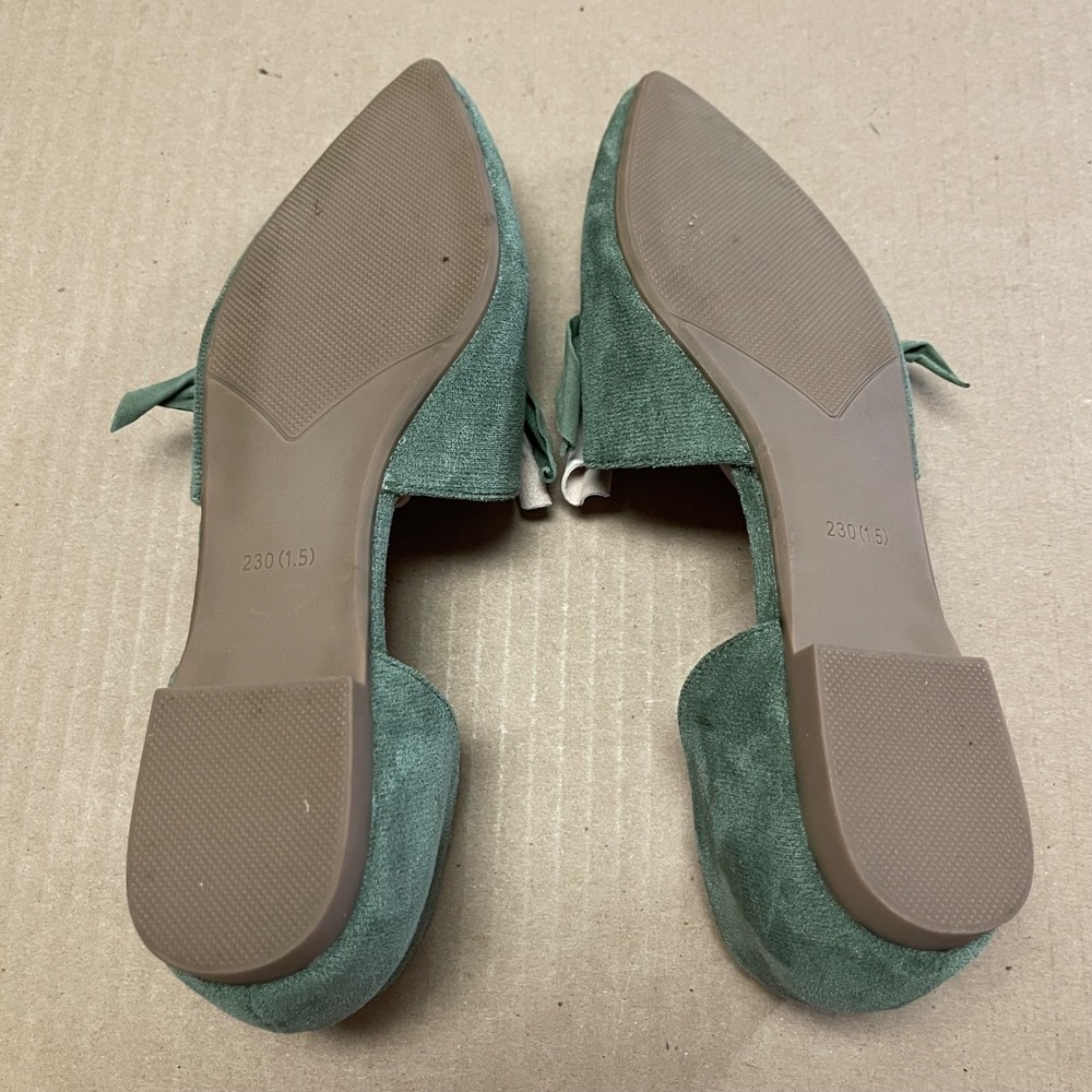 MaxFax Size 6 Green Eco-Suede D'Orsay Floral Petal Pointed Toe Flat Shoes NWOB - Picture 6 of 8